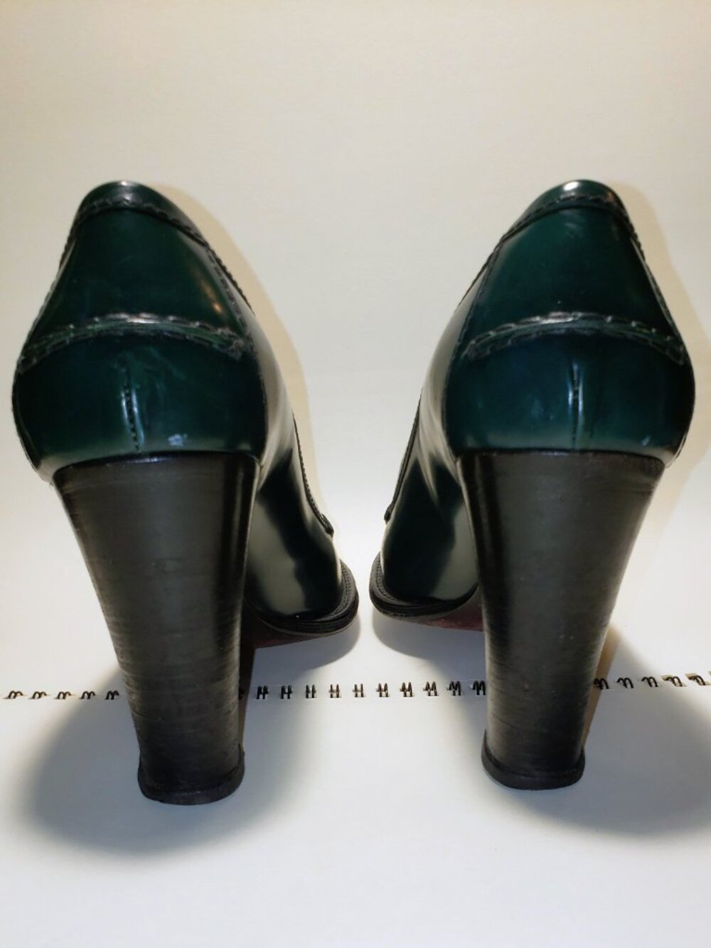 Prada Green Leather Penny Loafer Luxury Heels EU 38 39 US 8.5 Made in Italy - Picture 8 of 11